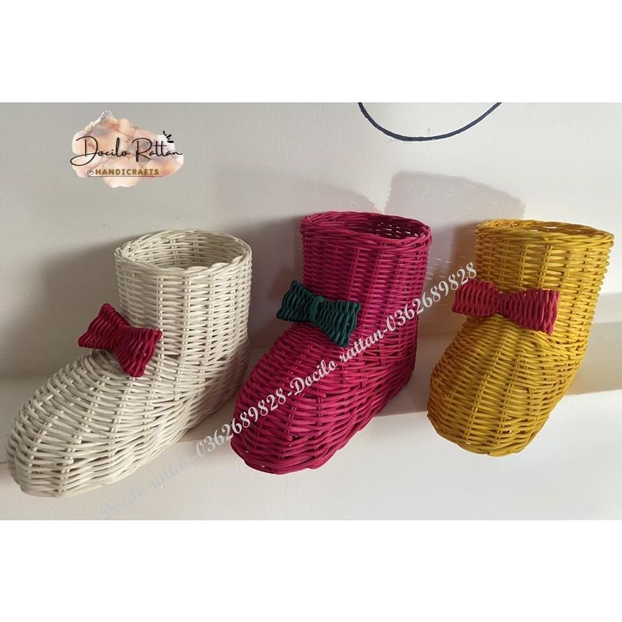 Đồ mây trang trí-Giày Mây Đan Trang Trí Noel; Giày Decor; Giày Đan Bằng Mây; Cắm Hoa Khô, Phụ kiện chụp hình