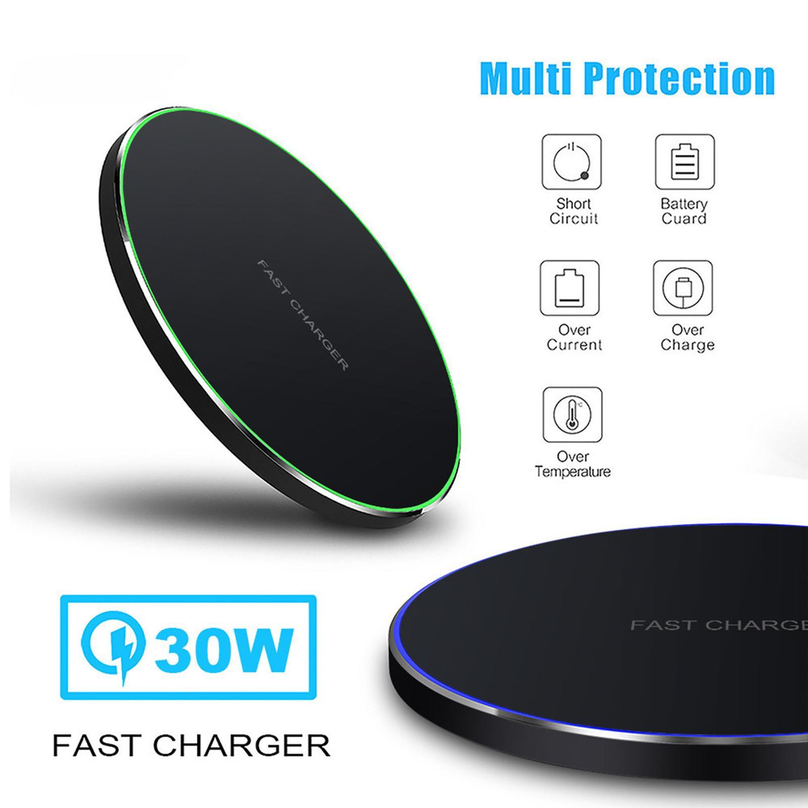 2X  Slim Qi Wireless Charger 30W Max Pad Station for iPhone 12 X black