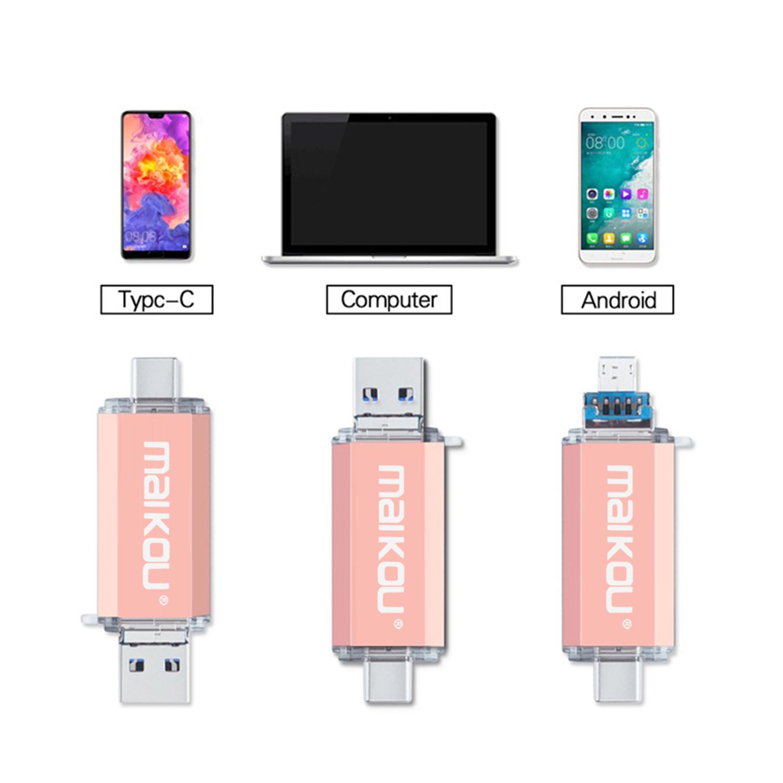 64GB USB 3.0 3-in-1 Type-C Flash Drive And Micro USB Flash Drive for IOS / Android PC Pink