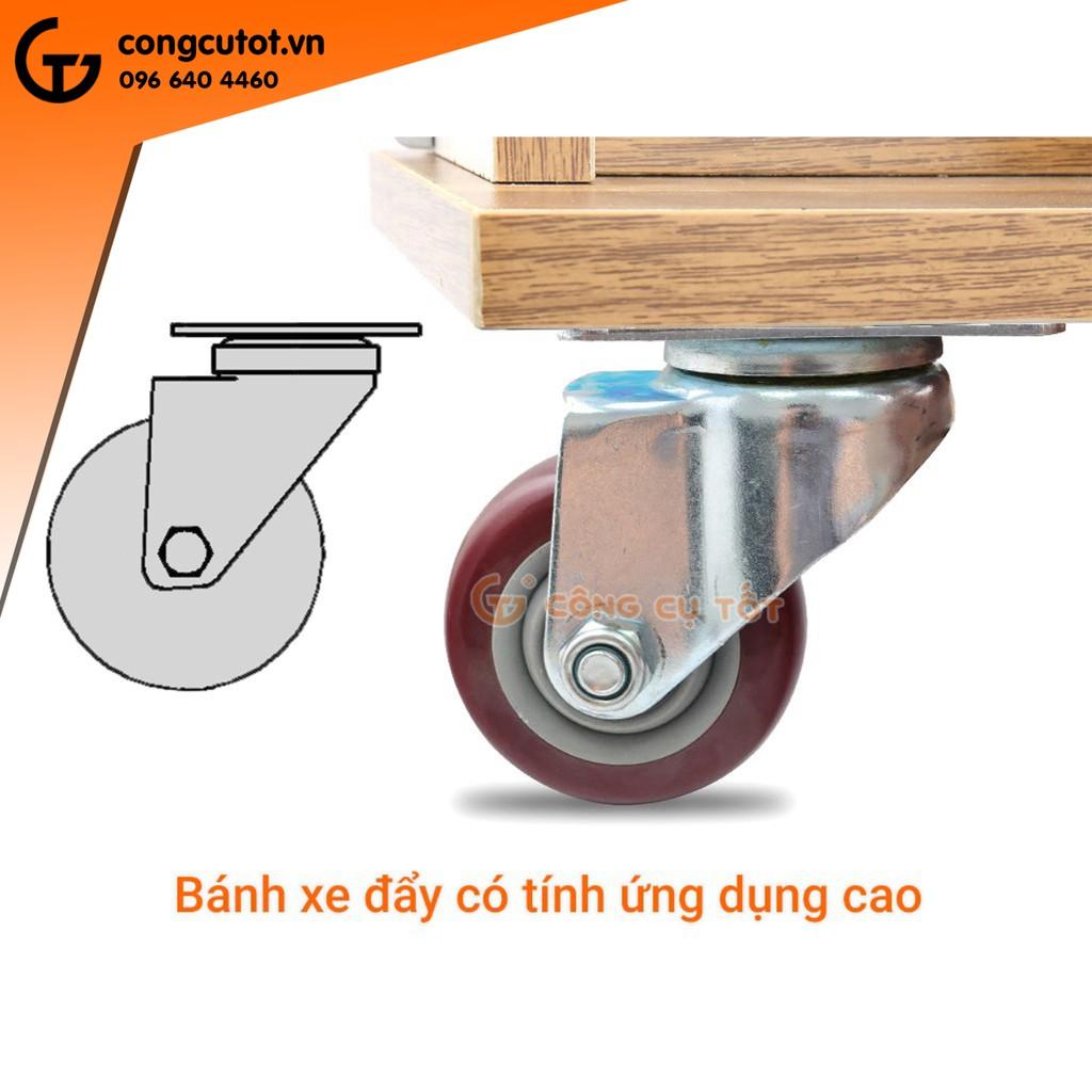 Bộ 4 bánh xe đẩy hàng tổng tải 200kg xoay 360 độ lốp nhựa đỏ mận hãm sau Φ75mm