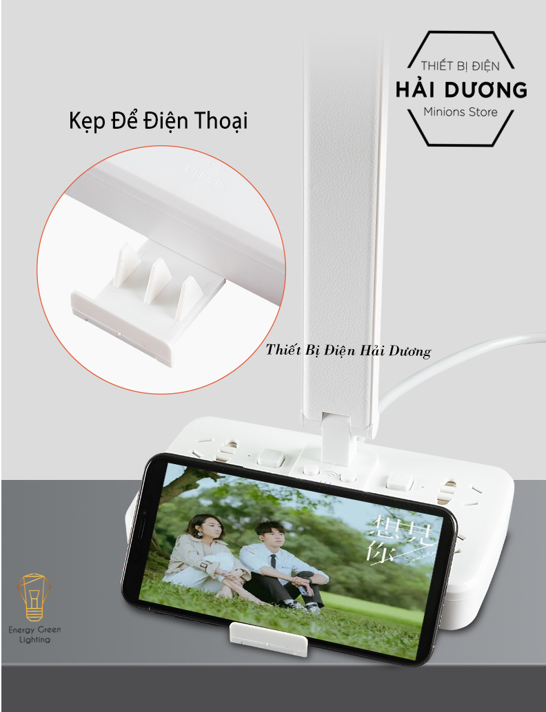 Đèn Bàn Led Có Thể Gấp Gọn DB-3018 - Điều Khiển Từ Xa - Tích Hợp Ổ Cắm Điện, USB - Tặng Kèm 1 Phích Chuyển Đổi 3 Chân - Có Video