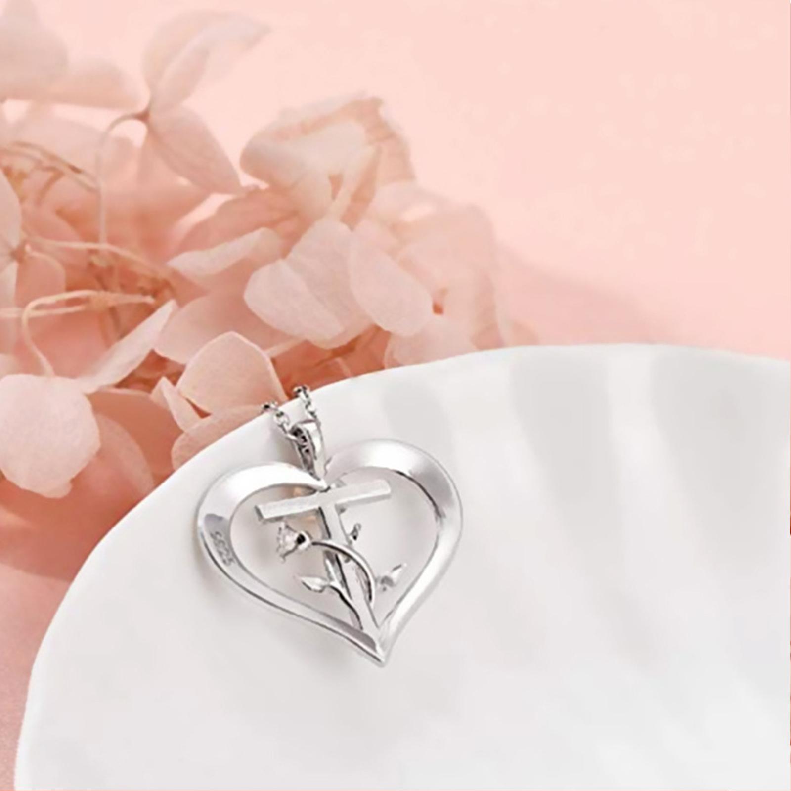 Alloy Heart Pendant Necklace Rose Flower Cross Valentines Day Birthday Gifts