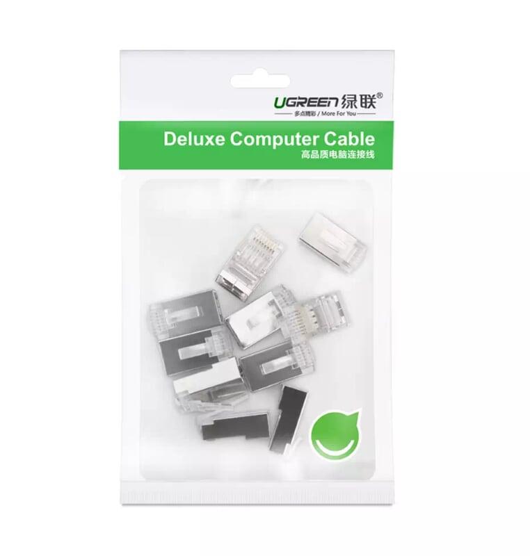 Ugreen UG50248NW111TK 100pcs Đầu bấm mạng RJ45 chuẩn Cat6 + Cat6e bọc inox chống nhiễu - HÀNG CHÍNH HÃNG