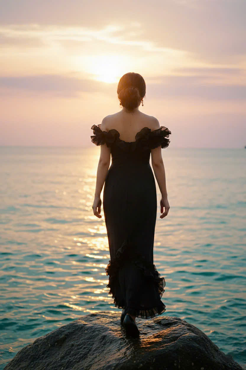 Đầm Maxi Trễ Vai, Đầm Dài Đi Tiệc, Đầm Dạ Hội Đen thời trang thiết kế Hity