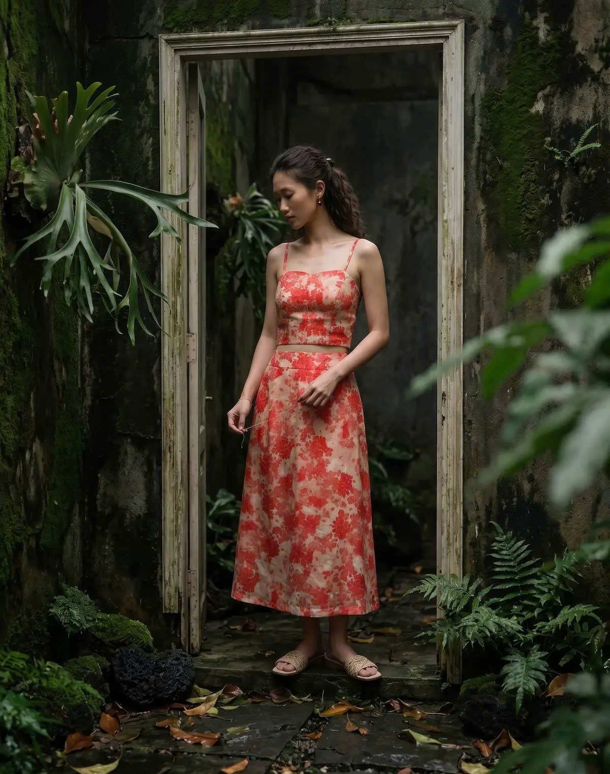 Áo Croptop Hai Dây Hoa Ramie Thanh Minh Top208 Thời trang Hity