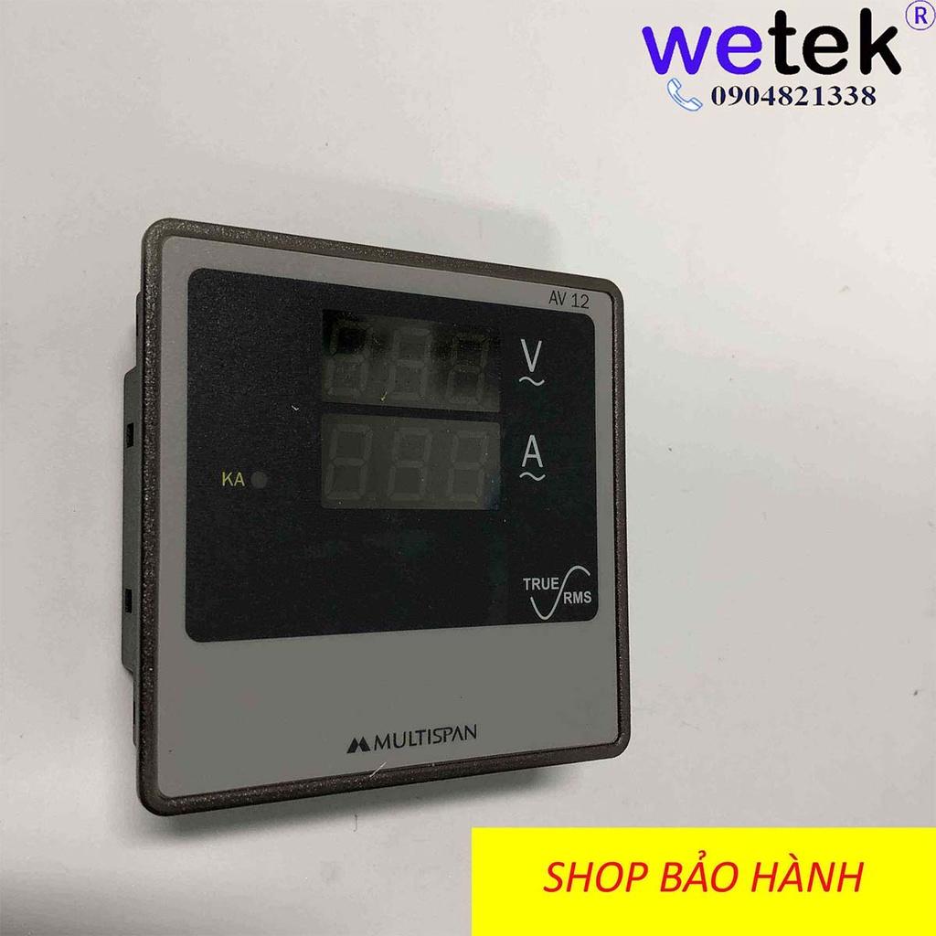 Multispan AV-12, Đồng hồ đo dòng, áp 1 pha, trực tiếp tới 30A, gián tiếp qua CT, cấp cx 0.5, LED hiện số, mặt cánh tủ