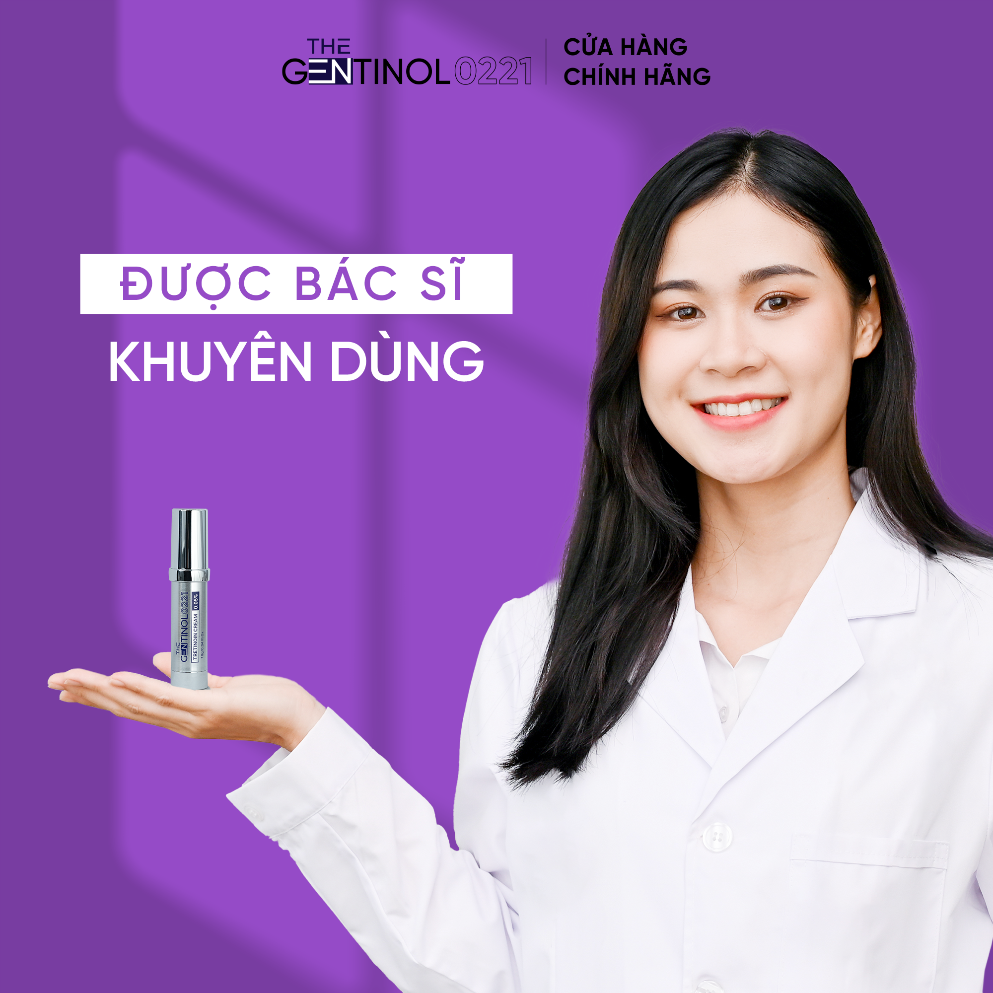 Tretinoin 0.05% The Gentinol 0221 ngăn mụn, tẩy da chết, giảm nguy cơ sẹo mụn, thông thoáng lỗ chân lông và giúp tăng sinh collagen, ngăn lão hóa 10g