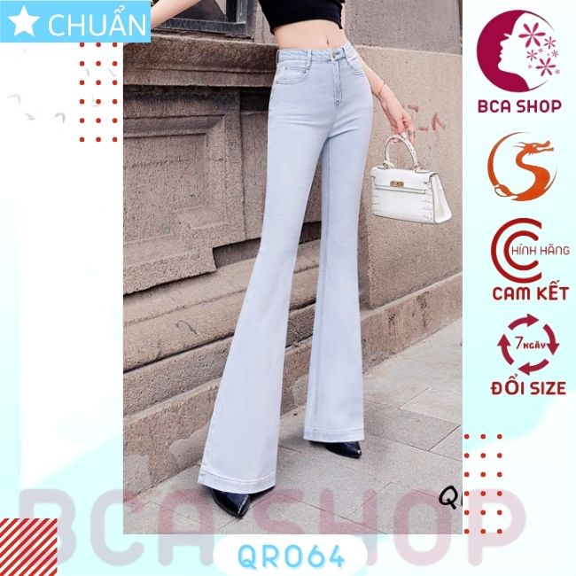 Quần jean nữ ống loe QRO64 ROSATA tại BCASHOP dáng dài, lưng cao 1 nút, phom chuẩn, chất liệu jean cao cấp - màu xanh nhạt