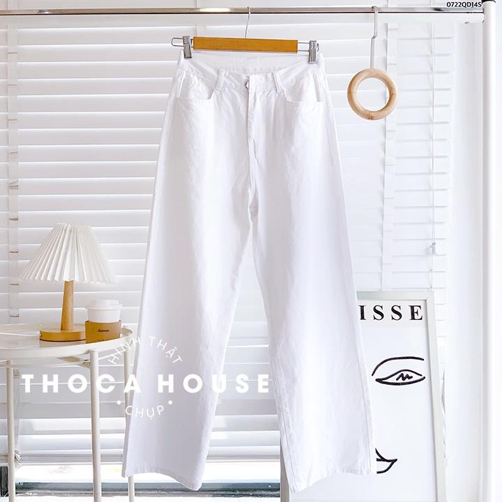 Quần jeans ống rộng lai trơn trắng thời trang 3009 THOCA HOUSE tôn dáng cao cực xinh, dễ phối đồ