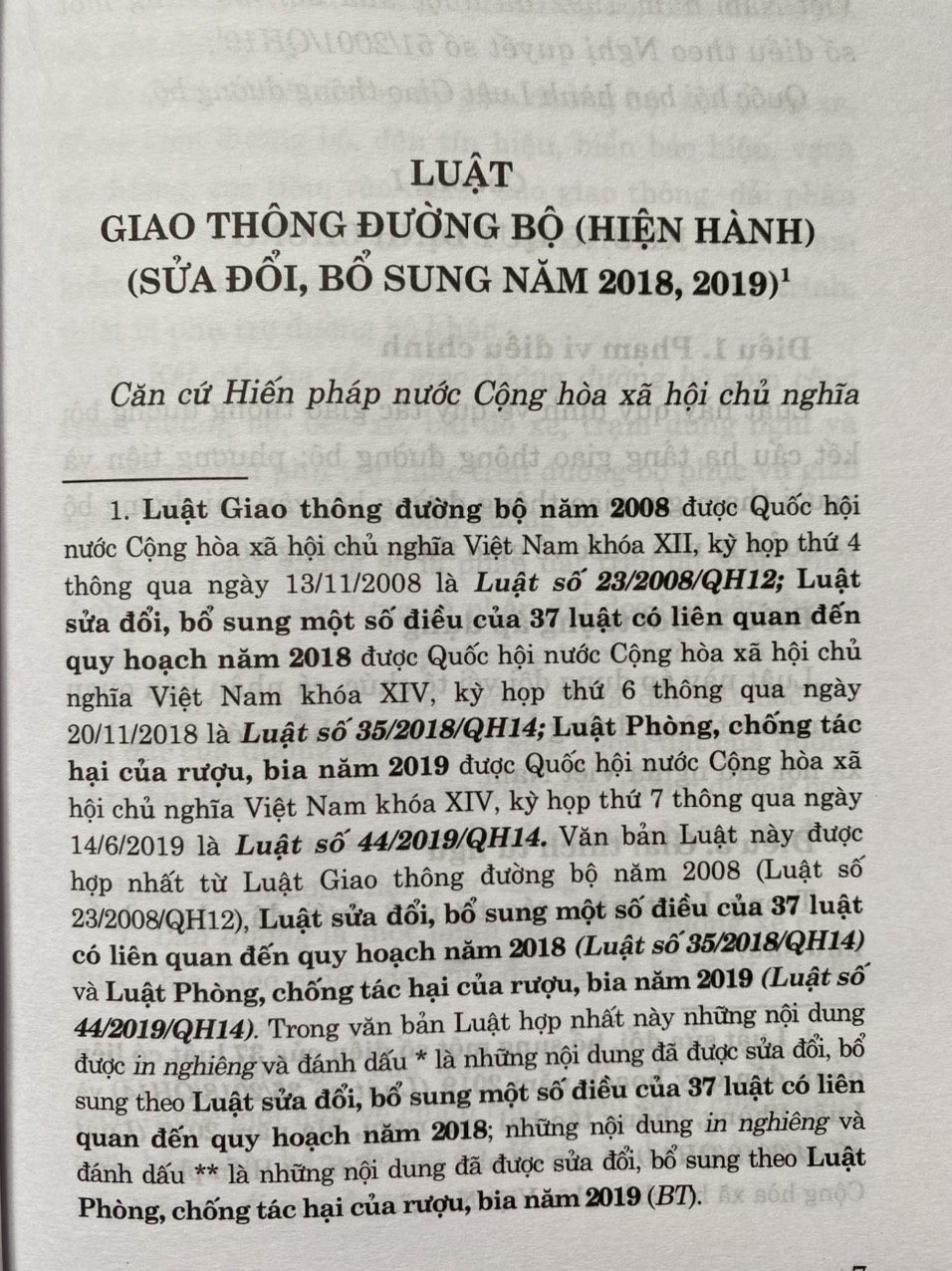 Luật Giao Thông Đường  Bộ ( hiện hành) ( sửa đổi, bổ sung  năm 2018,2019)