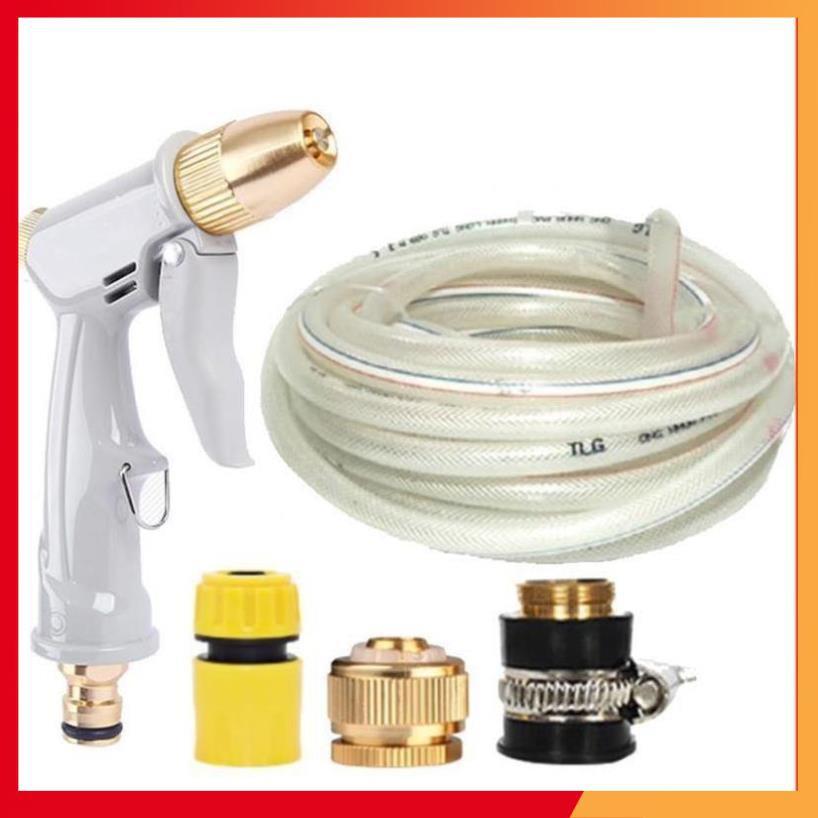 Bộ dây vòi xịt nước tưới cây rửa xe,tăng áp 3 lần, loại 15m (cút nhựa nối đồng nhựa) 206846