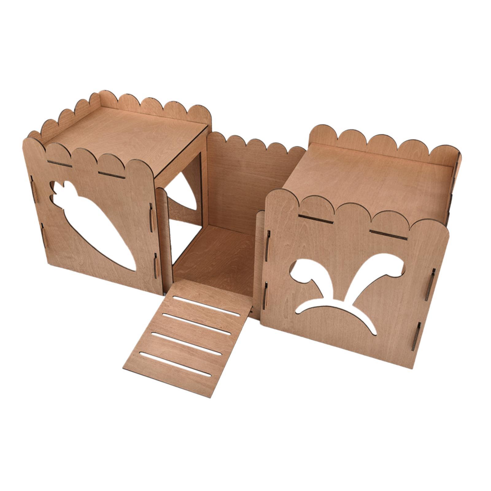 Hamster House Guinea Pig Cage Decor Pet Bed Hut Wooden Rabbit Castle Hideout