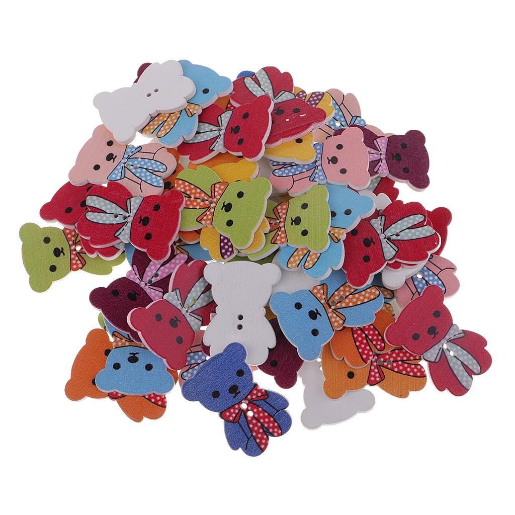 50 Con Hoạt Hình Nút Gỗ 2 Lỗ May Thêu Sò Tự Làm Thủ Công