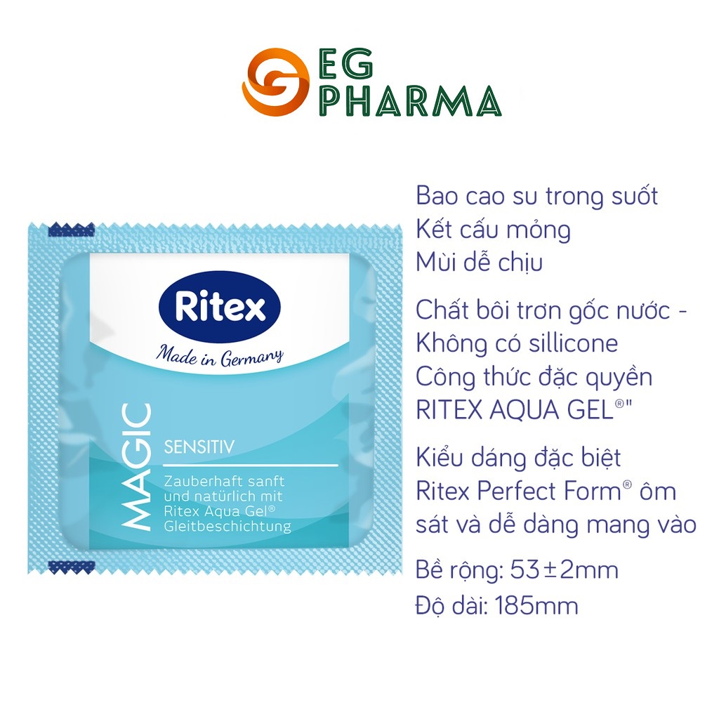 Bao cao su Ritex Magic nhạy cảm diệu kỳ, an toàn cho da nhạy cảm hộp 8 bao - Hàng nhập khẩu chính