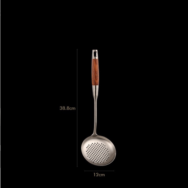 Vợt lỗ chiên cá vớt xương cán gỗ inox 304 kích thước 38.8x12cm 254g