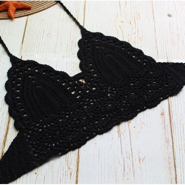 Women's Knit Mesh Crochet Hollow Bikini Cover Up Bar Tops Bathing Swimwear