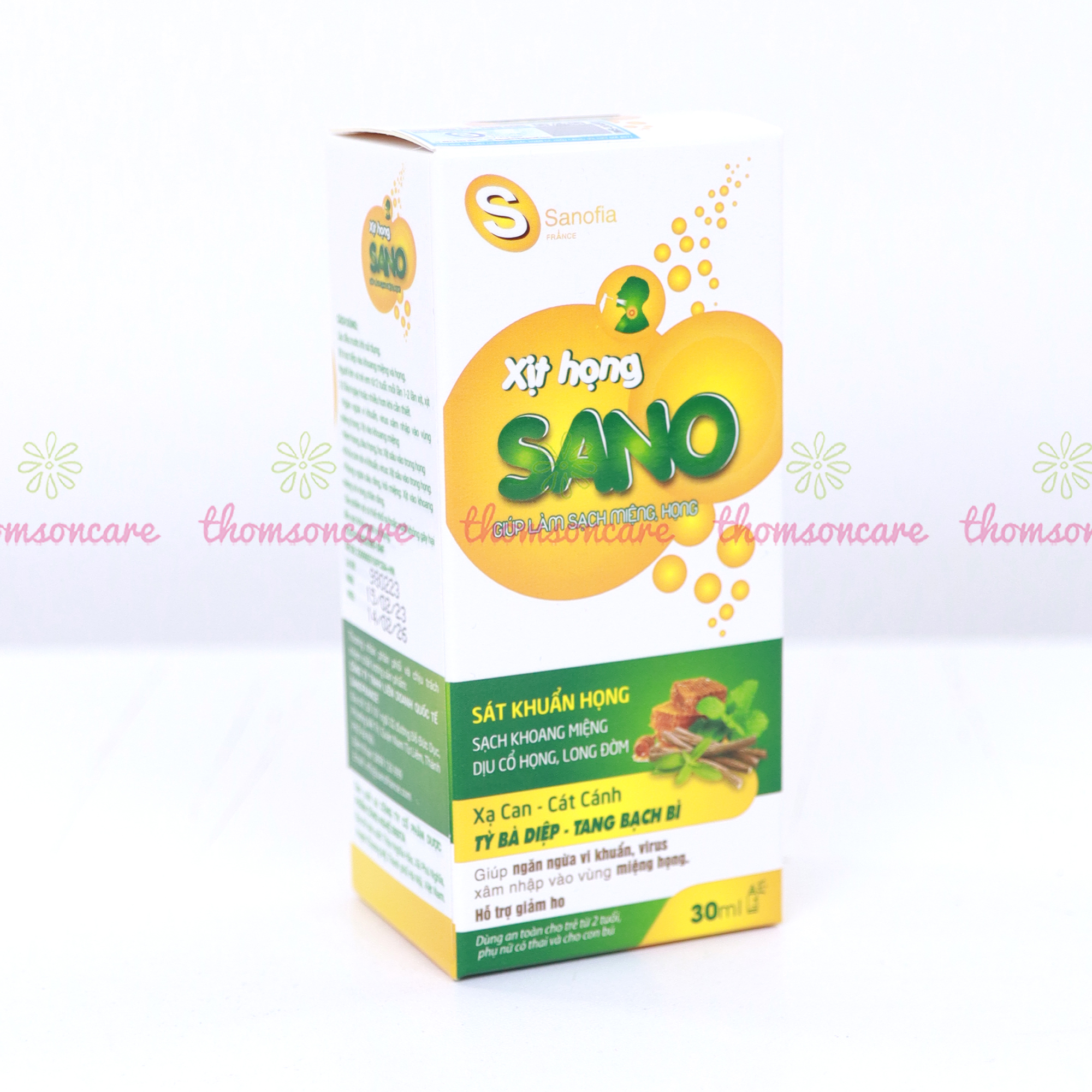 Xịt họng keo ong Sano, Lọ 30ml giúp làm sạch miệng, giảm ho, đau rát cổ họng dùng an toàn cho trẻ từ 2 tuổi từ thảo dược Thomsoncare