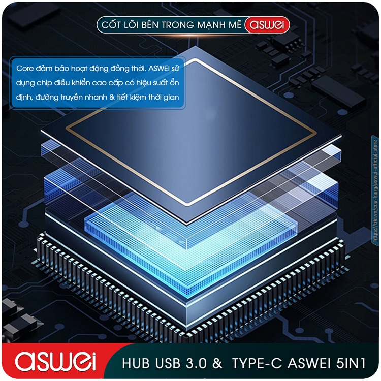 Hub Chuyển Đổi USB Type C ASWEI 5 in 1 To USB 3.0, SD, TF - Hàng Chính Hãng