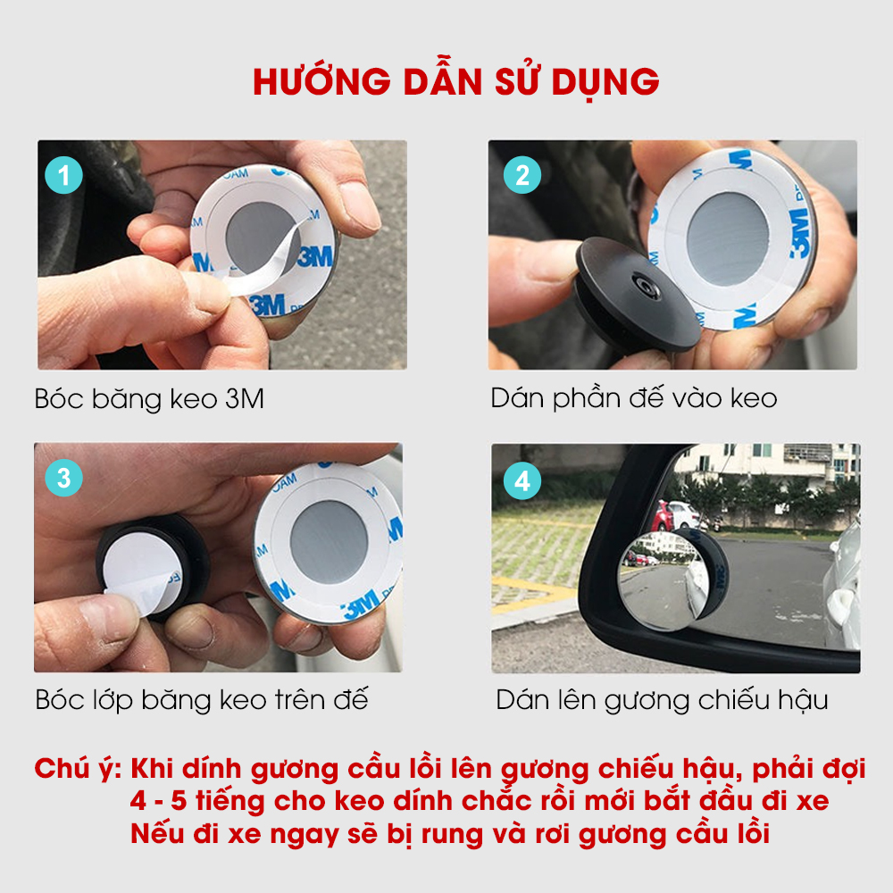 Bộ 2 Gương cầu lồi ô tô Hàng Xuất Khẩu Mỹ, tráng bạc dày công nghệ gương Bỉ TÂM LUÂN Chổi lau tẩm dầu - Hàng chính hãng