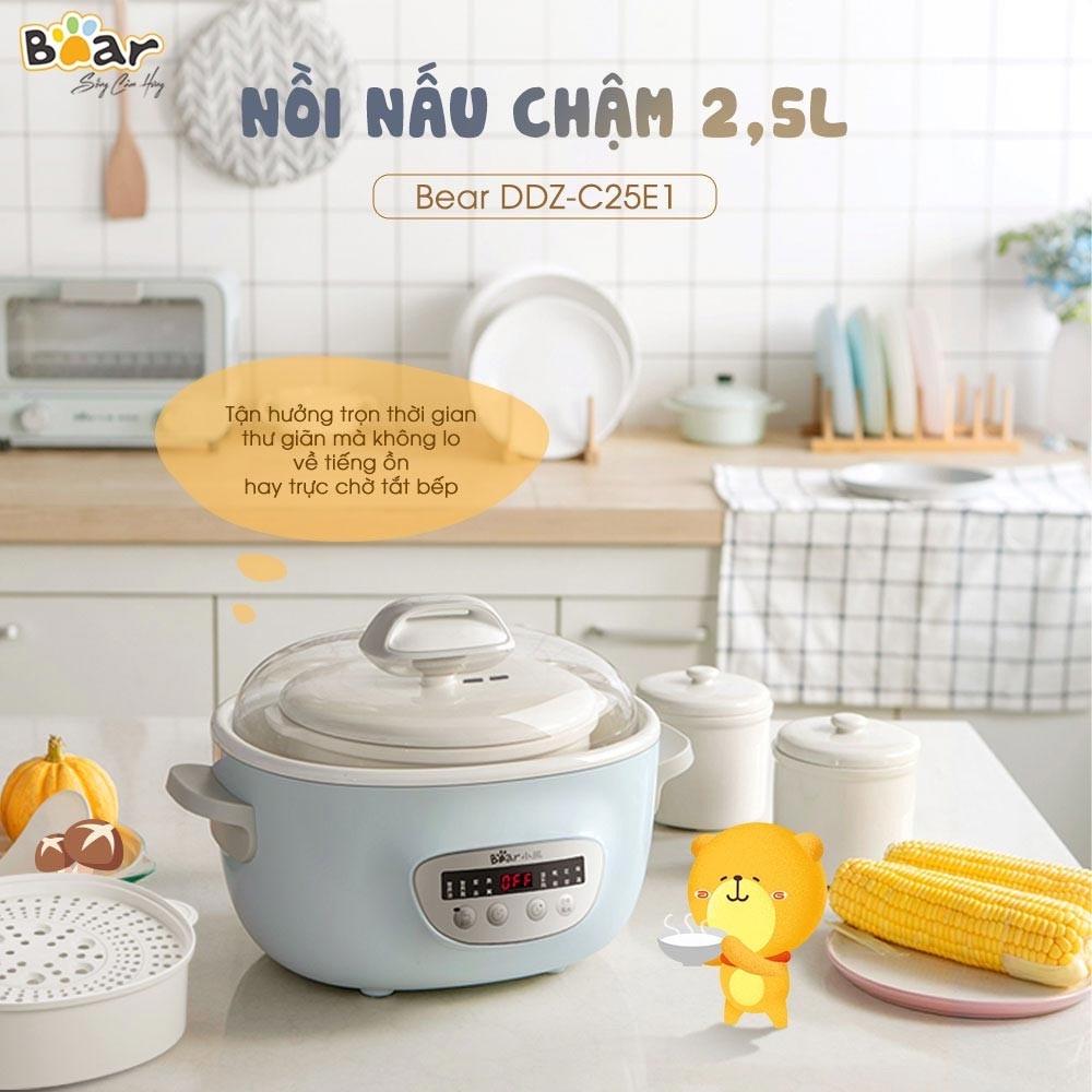 Nồi Nấu Đa Năng Bear Hầm Cháo, Chưng Yến Kèm Lồng Hấp Dung Tích 2,5L - Hàng chính hãng