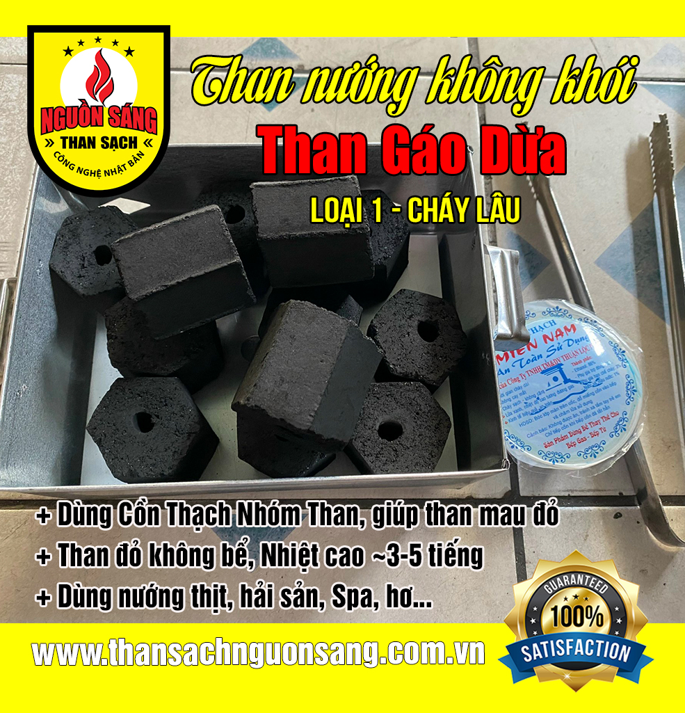 10kg THAN GÁO DỪA  Loại 1 - CHÁY LÂU 3-4  TIẾNG, Nhiệt Cao, Ít tro