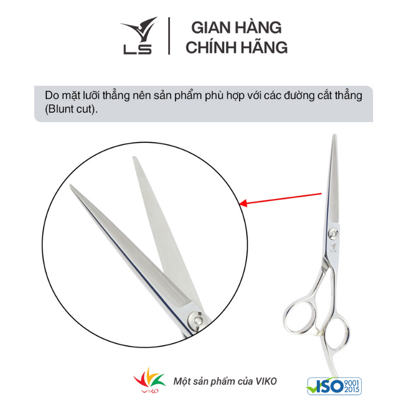 Kéo cắt tóc LS lưỡi thẳng quai offset vênh đỡ ngón cố định JP603