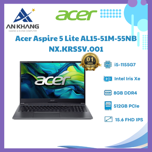 Máy tính xách tay Acer - NX.KRSSV.001 - RMN: N23L1 (AL15-51M-55NB) Intel C i5-1155G7/1*8G/512G SSD/15.6 FHD/Windows 11 Home - HÀNG CHÍNH HÃNG