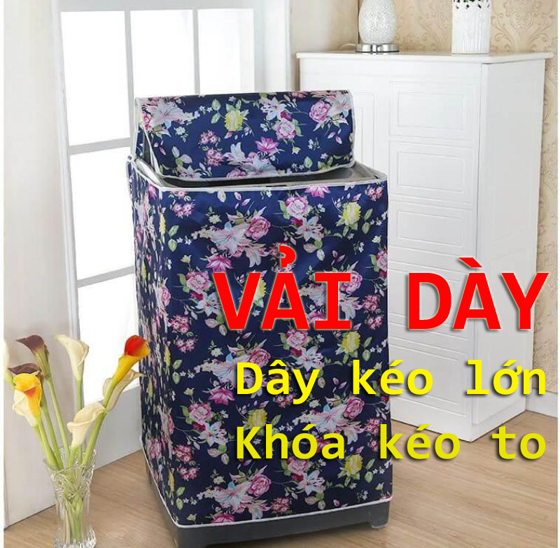 Áo trùm máy giặt loại DÀY, dây kéo to, khóa kéo lớn, giao họa tiết ngẫu nhiên