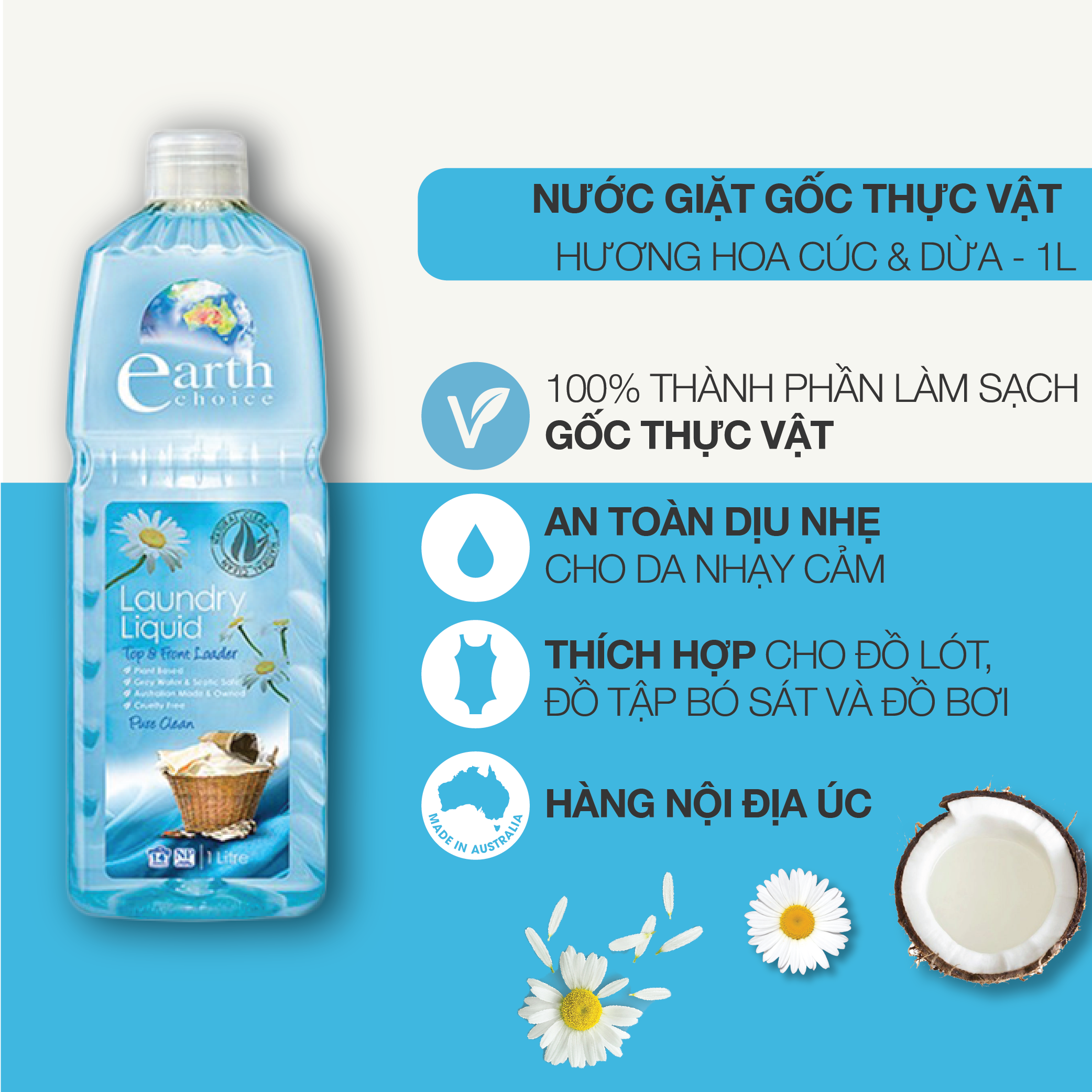 Nước giặt cao cấp Earth Choice 1L