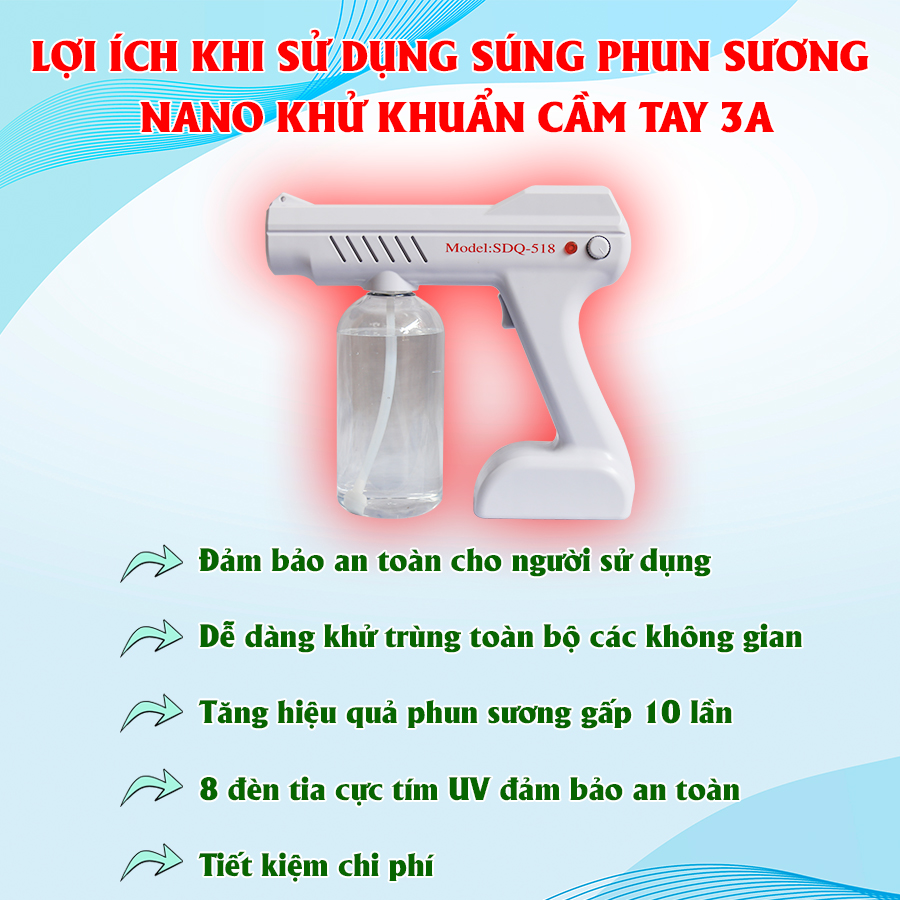 Máy Phun Sương Khử Khuẩn Cầm Tay Nano 3A - Tiêu Diệt Vi Trùng Bằng Tia UV  Bảo Vệ Sức Khỏe Gia Đình Với Dung Tích Bình Chứa 800ml