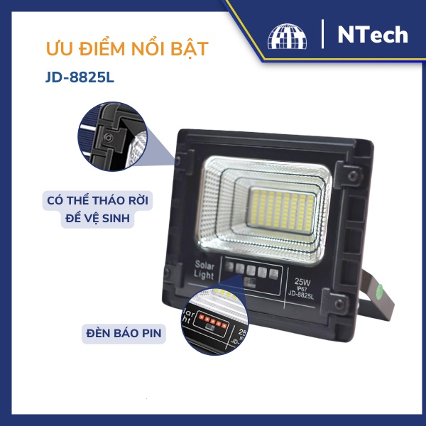 Đèn Pha Năng Lượng Mặt Trời JinDian JD-8825L Công Suất 25W