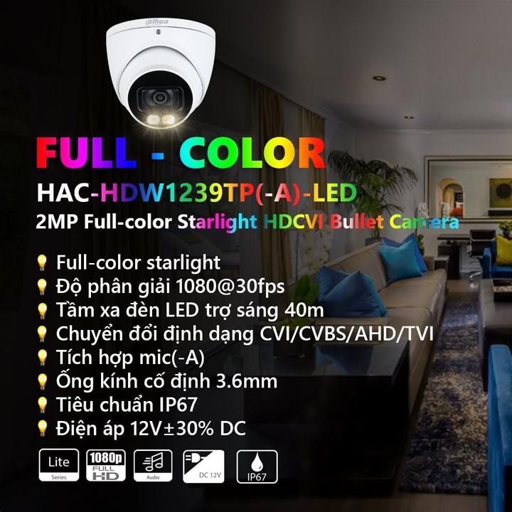 Camera dome HDCVI FullColor DAHUA DH-HAC-HDW1239TP-LED 2M 1080P tầm nhìn đêm có màu 40m hàng chính hãng DSS Việt Nam