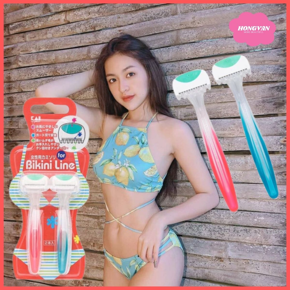 Bộ 4 dao cạo an toàn cao cấp vùng bikini thương hiệu Kai Nhật Bản tặng 2 zipper 10cm