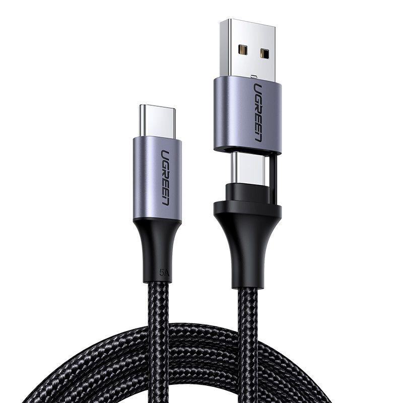 Ugreen 70416 1m qc3.0 Cáp sạc nhanh Type C ra USB C + A Màu đen US314 Hàng chính Hãng