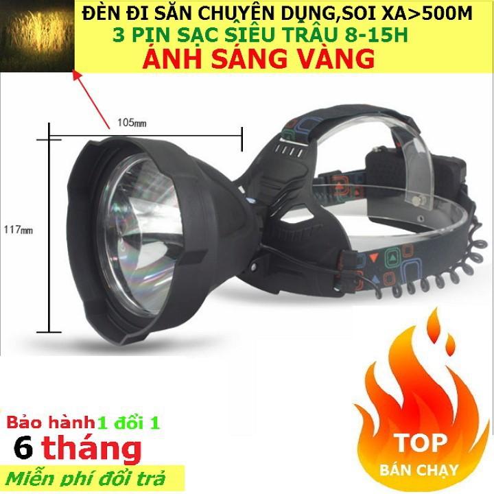 Đèn pin đội đầu W604 ÁNH SÁNG VÀNG siêu sáng chống nước,den pin deo dau anh sang vang