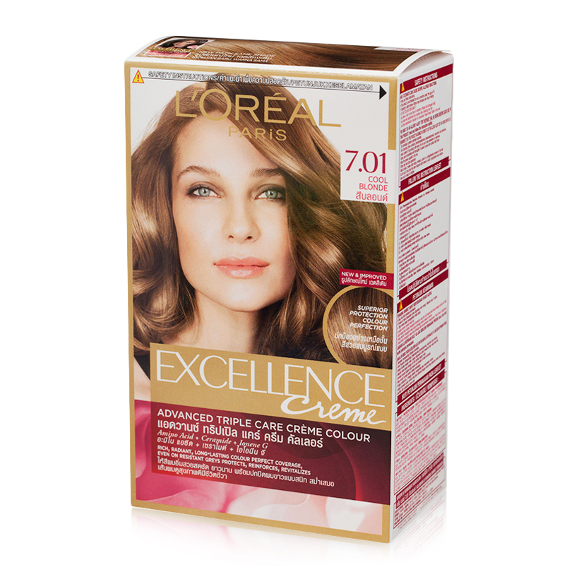 Kem Nhuộm Dưỡng Tóc Phủ Bạc L'oreal Excellence Cream 172ml - Màu 7.01 Vàng Sáng Năng Động