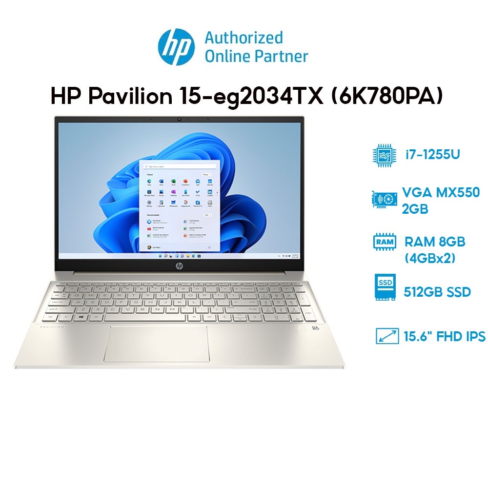 Laptop HP Pavilion 15-eg2034TX 6K780PA (i7-1255U | 8GB | 512GB | VGA MX550 2GB | 15.6' FHD | Win 11) Hàng chính hãng