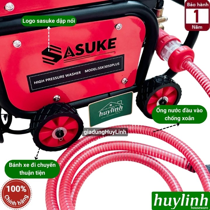 Máy xịt rửa xe Chỉnh Áp Sasuke SSK-3050 Plus - 3050W - Có chống giật - Motor lõi đồng 100% Có rulo cuộn dây - Hàng chính hãng