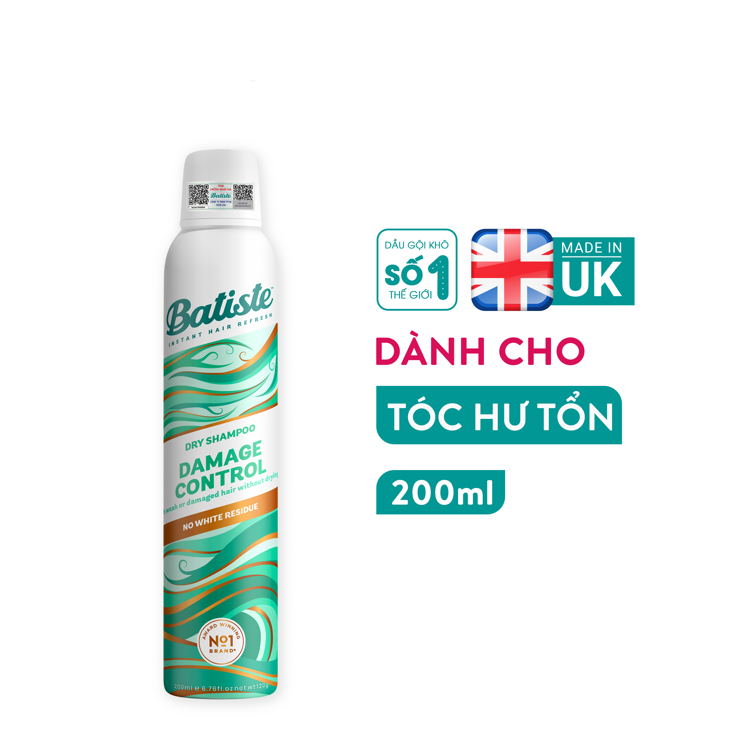 Dầu Gội Khô Dành Cho Tóc Hư Tổn - Batiste Dry Shampoo Damage Control 200ml