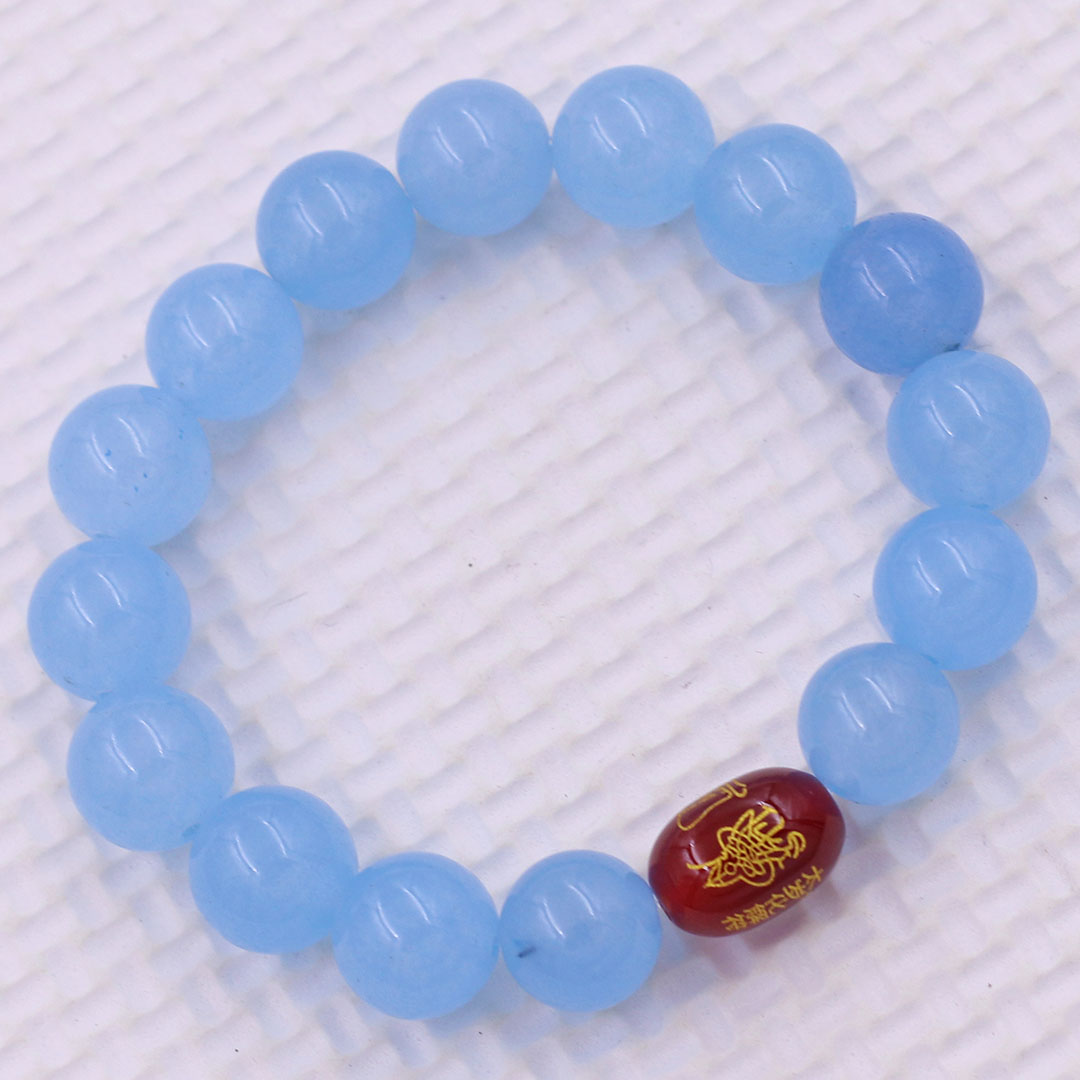 Vòng chuỗi đeo tay đá thạch anh xanh biển 10 ly charm giải thái tuế phù, vòng chuỗi phong thủy, giải năm hạn thái tuế