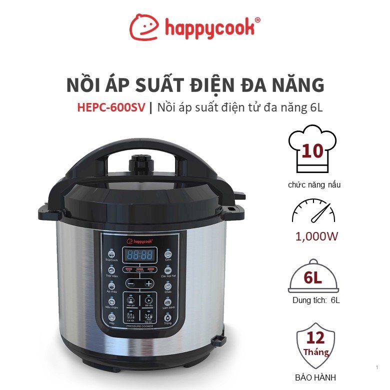 Nồi áp suất điện tử 6L HAPPYCOOK, HEPC-600SV