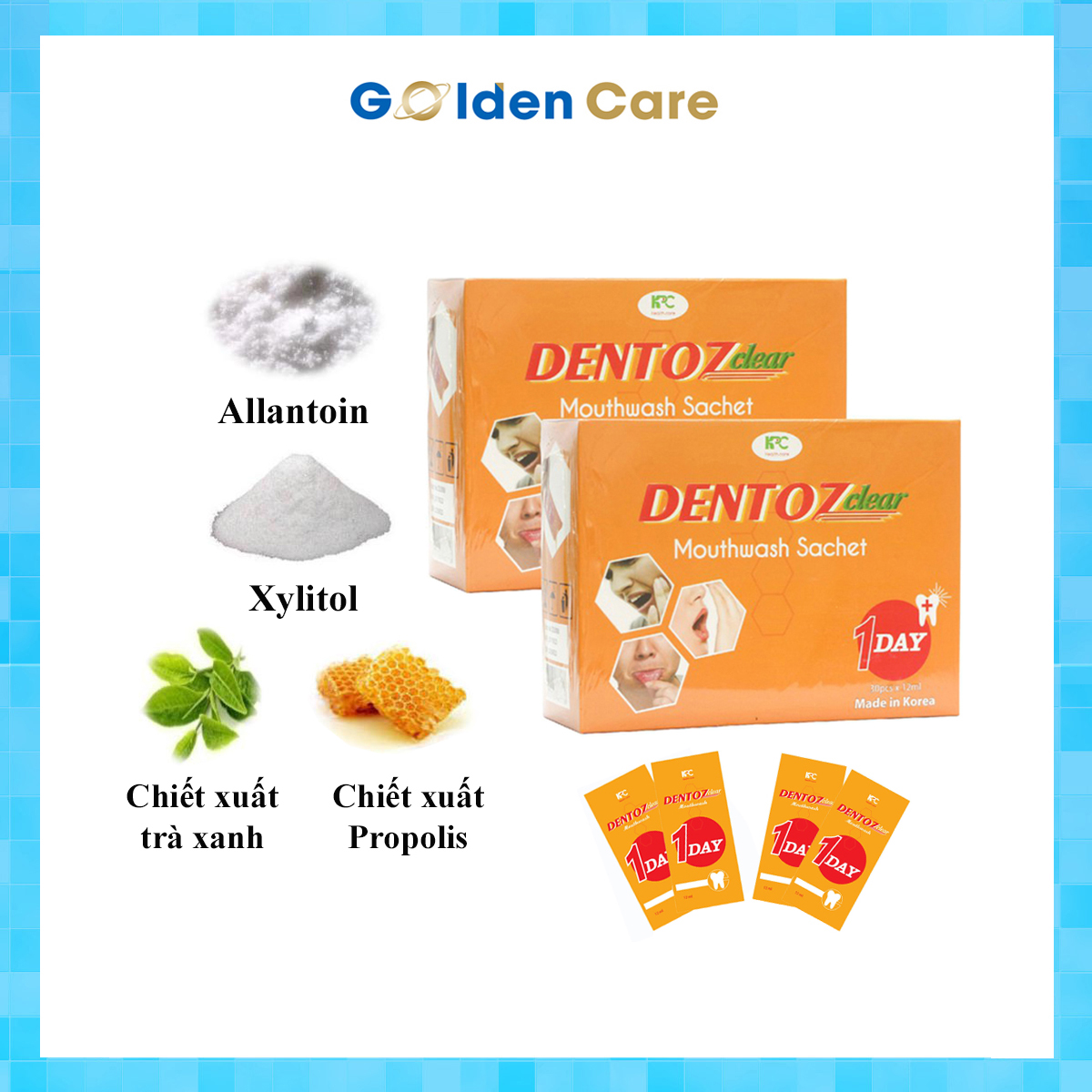 Nước súc miệng đánh bật ố vàng trên răng Dentoz Clear - Chính hãng Hàn Quốc - Hộp 30 gói tiện lợi
