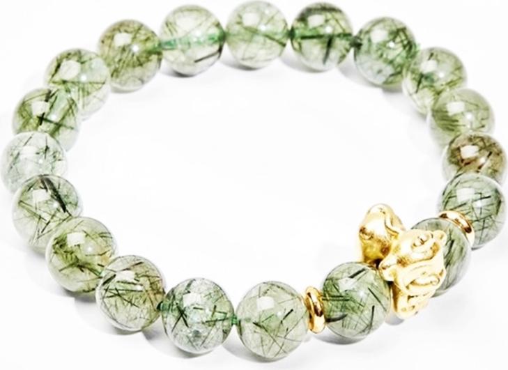 Vòng Tay Mệnh Mộc Tuổi Thân Thạch Anh Tóc Xanh Tự Nhiên 10MM