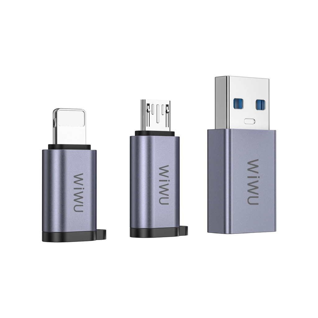 Bộ Đầu Chuyển Đổi WiWU Adapter Concise 3IN1 WI-C031 USB-C to USB-A, USB-C to Micro, USB-C to iPhone - Hàng Chính Hãng