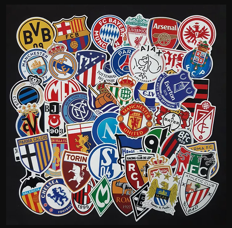 Set 60 Sticker logo CLB bóng đá có ép lụa