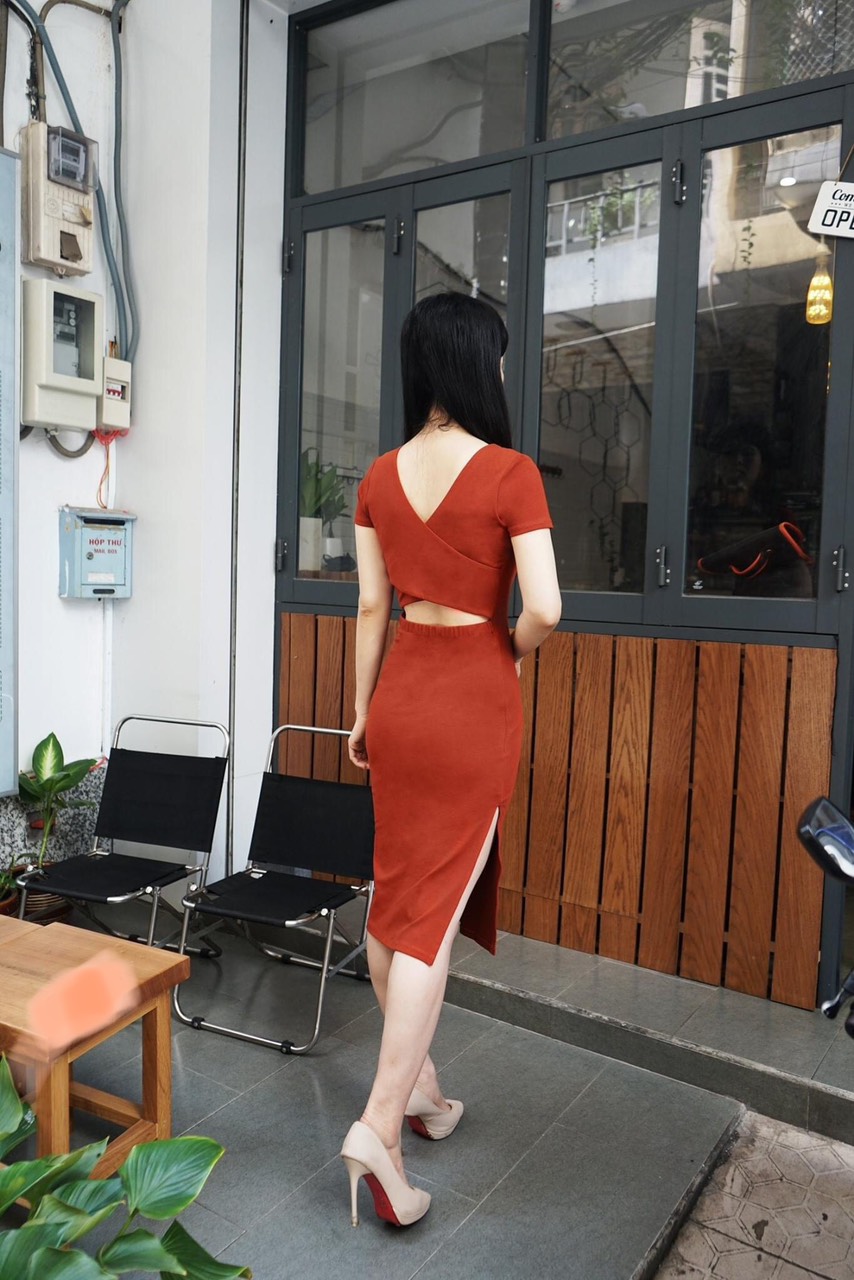 F849 Đầm thiết kế đắp chéo lưng