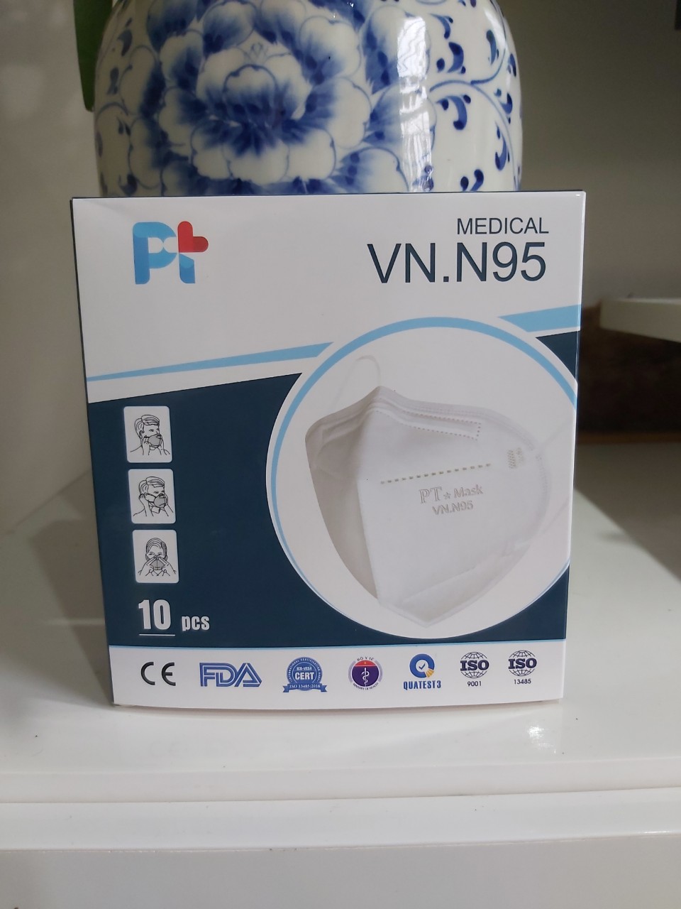 Hộp 10 Cái Khẩu Trang VNN95 PT Mask, 5 Lớp, kháng Khuẩn, Chống Bụi Siêu Mịn PM2.5, Màu Trắng - Đạt Các Chứng Chỉ ISO 13485, ISO 9001, CE, FDA, TGA.