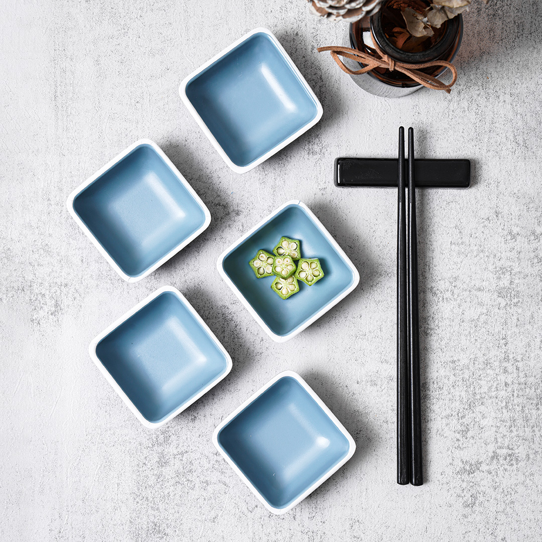 Chén chấm hình vuông bằng melamine cao cấp màu xanh