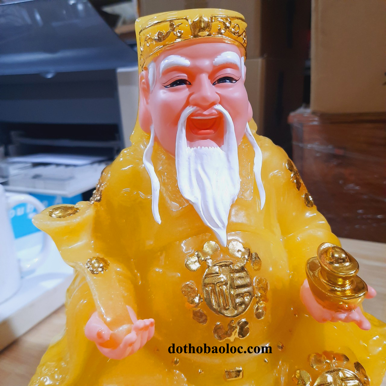 Tượng Thần Tài Thổ Địa bằng đá cao cấp nhập khẩu màu vàng cao 20cm