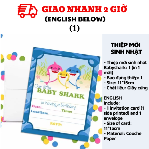 Thiệp mời sinh nhật Babyshark Invitation Card tcl11